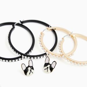 Boston Terrier Dog Stud & Hoop 3 Pair Earrings